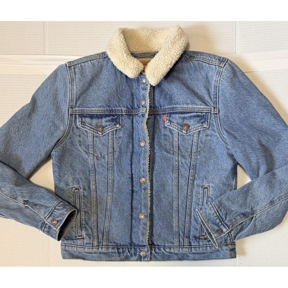 LEVI'S - Women's Trucker Jacket - Sherpa Lined Blue Jean Denim - Medium